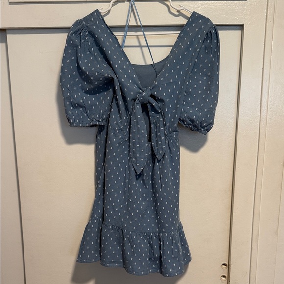LOFT Light Blue Patterned Mini Dress - Picture 4 of 8